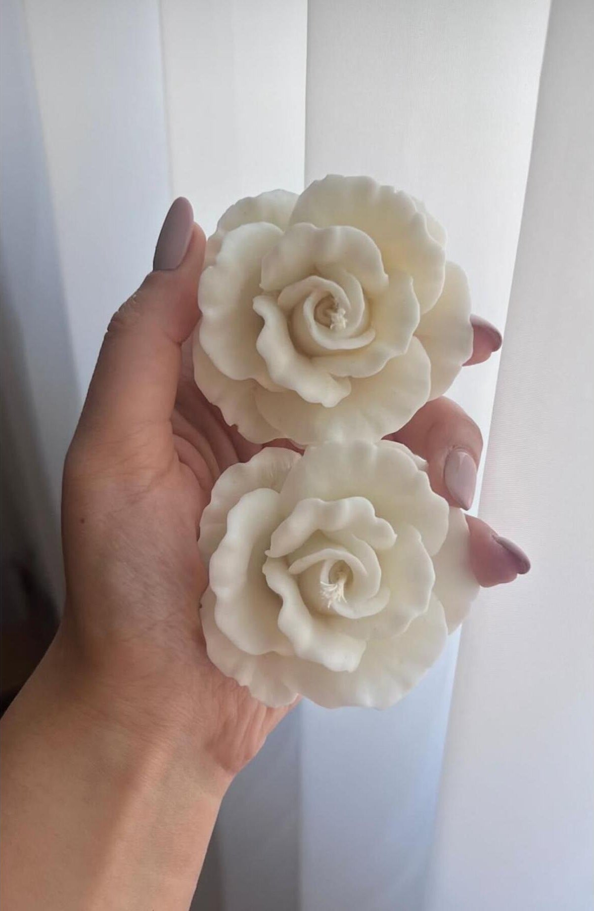 Dekoratif Mum Gül Çiçek 3'lü Kırık Beyaz