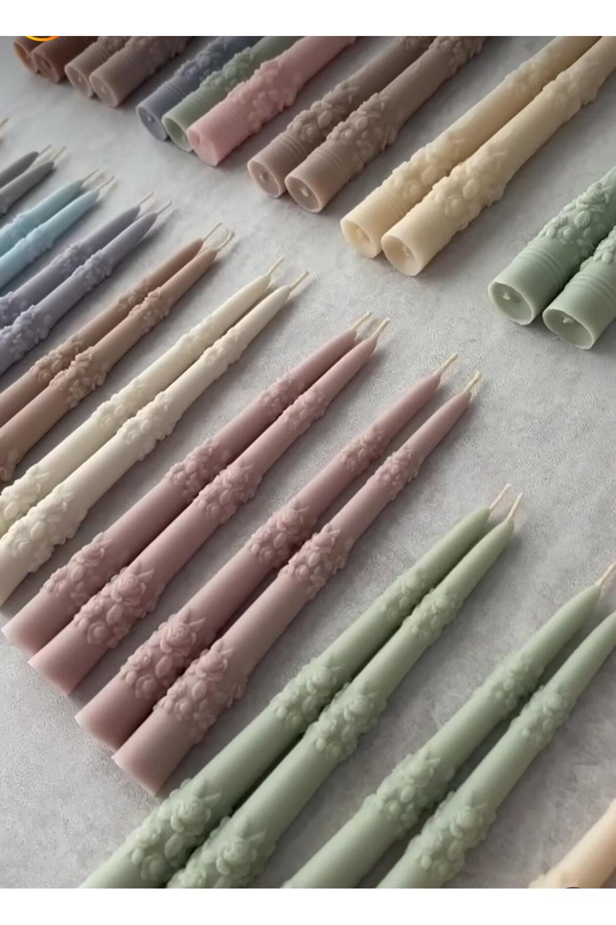 Dekoratif Mum Gül Çiçek Desenli Kırmızı Altın 2'li Mum – görsel 5