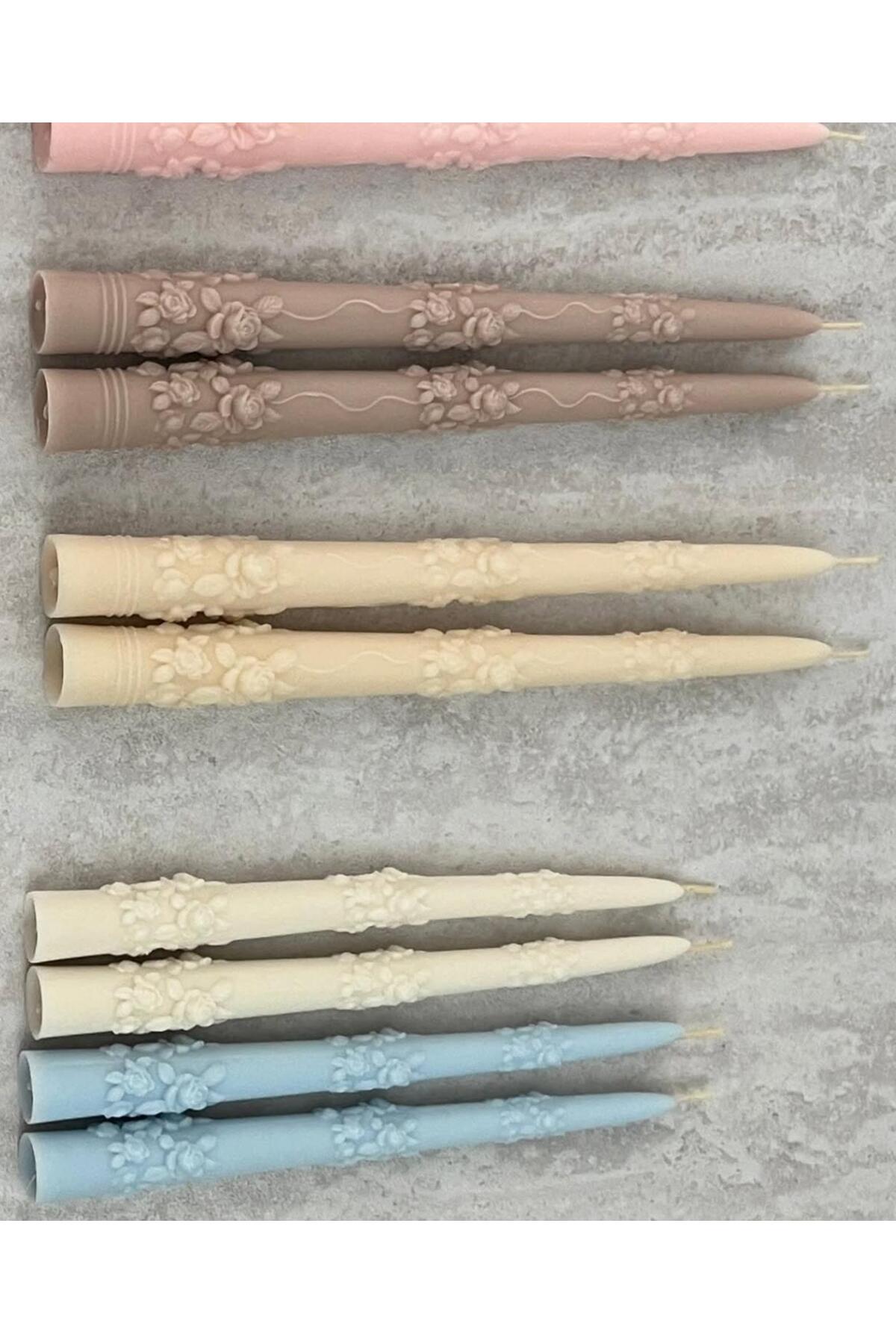 Dekoratif Mum Gül Çiçek Desenli Kırmızı Altın 2'li Mum – görsel 6