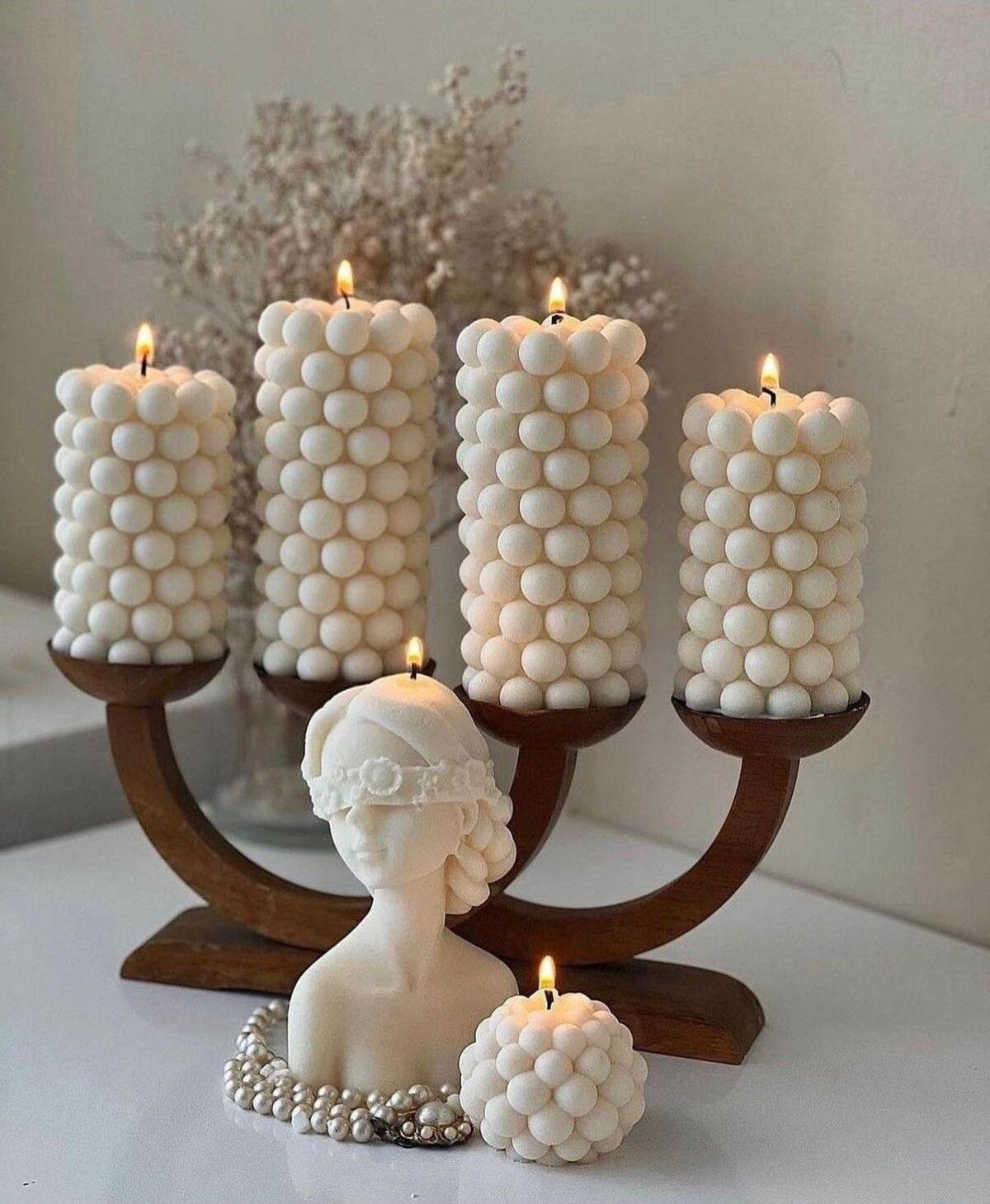 Dekoratif Mum İnci Mum + Kadın Toplam 6