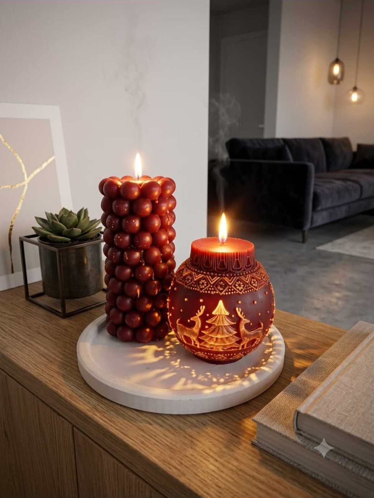 Dekoratif Mum İnci ve Sikke 2'li Set Bordo