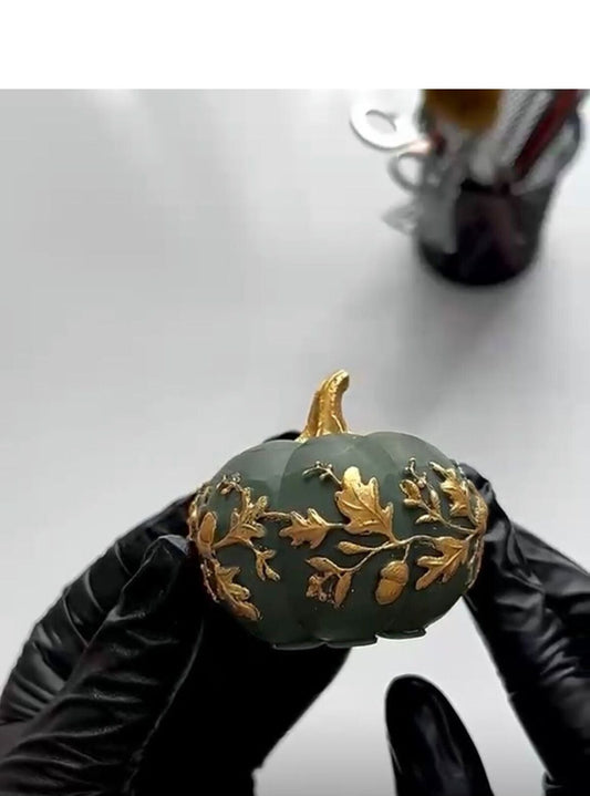 Dekoratif Mum Kabak Sonbahar Desenli Yeşil