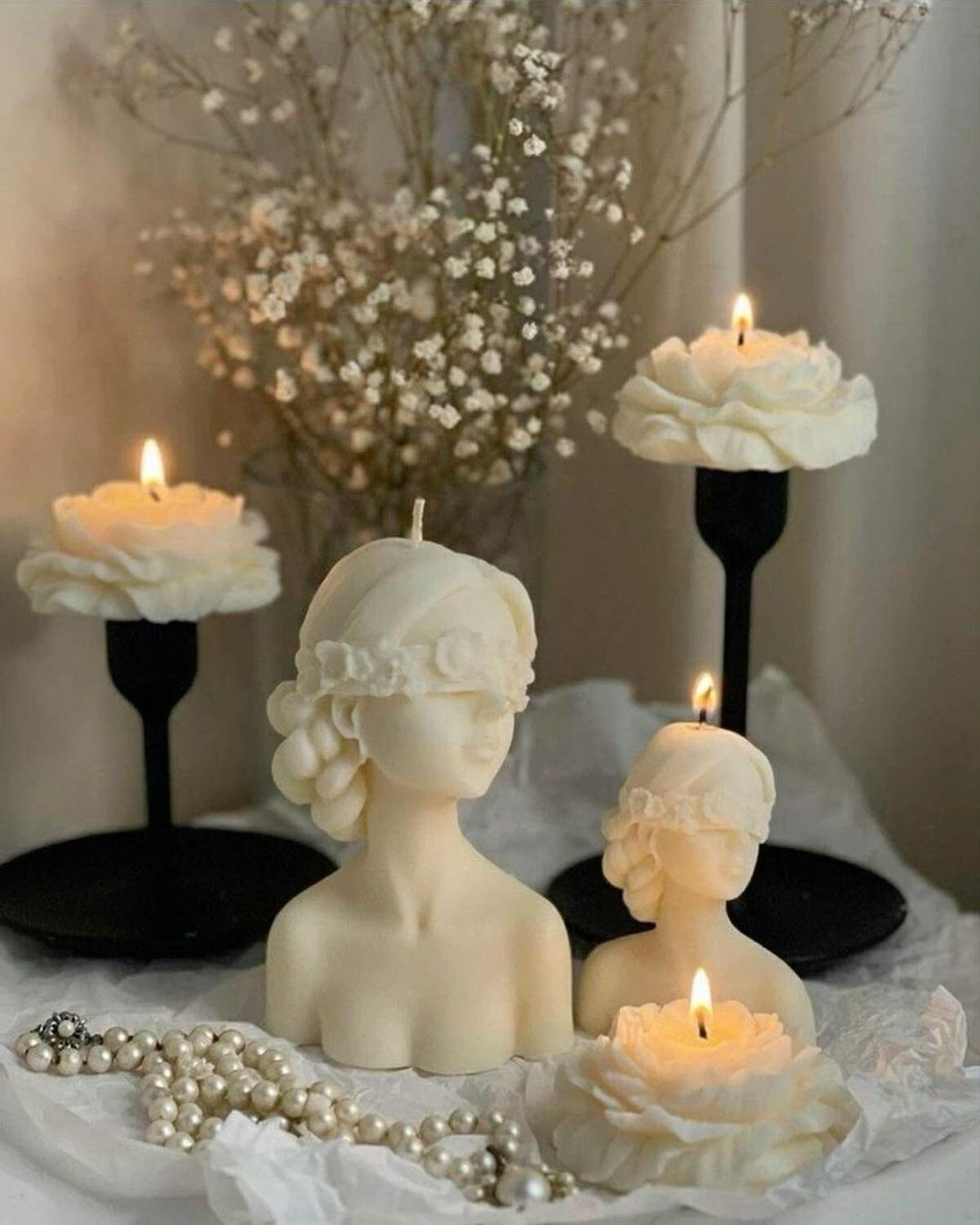 Dekoratif Mum Kadın ve Şakayık Gül 6'lı Set