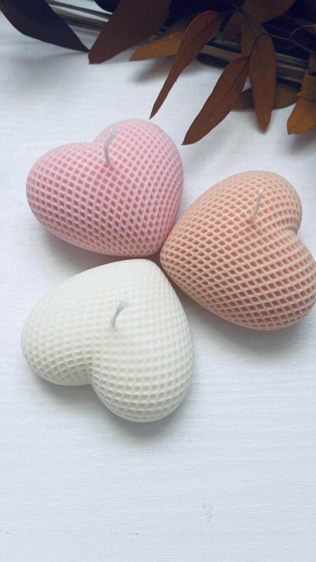 Dekoratif Mum Kalp Pembe Tekli Mum
