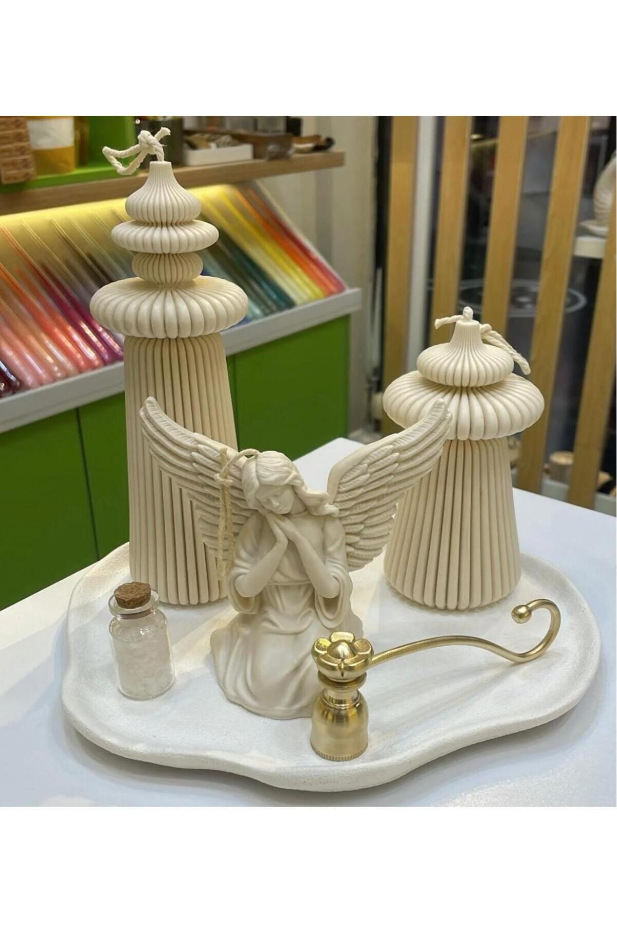 Dekoratif Mum Kanatlı Melek Anne Kırık Beyaz Renkli 11x14 cm – görsel 2