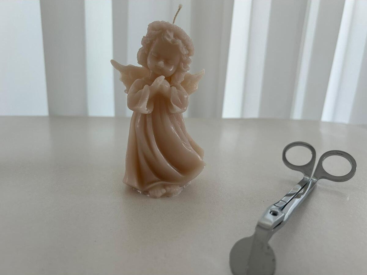 Dekoratif Mum Kanatlı Melek Lüks Mum Sütlü Kahve Melek Tekli 12x9