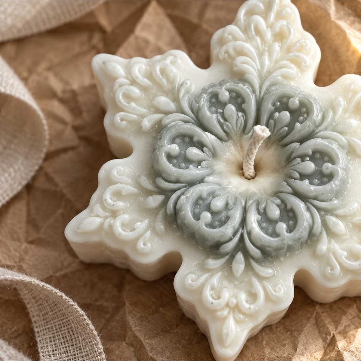 Dekoratif Mum Kar Tanesi Yılbaşı Kar Desenli 8x8 cm