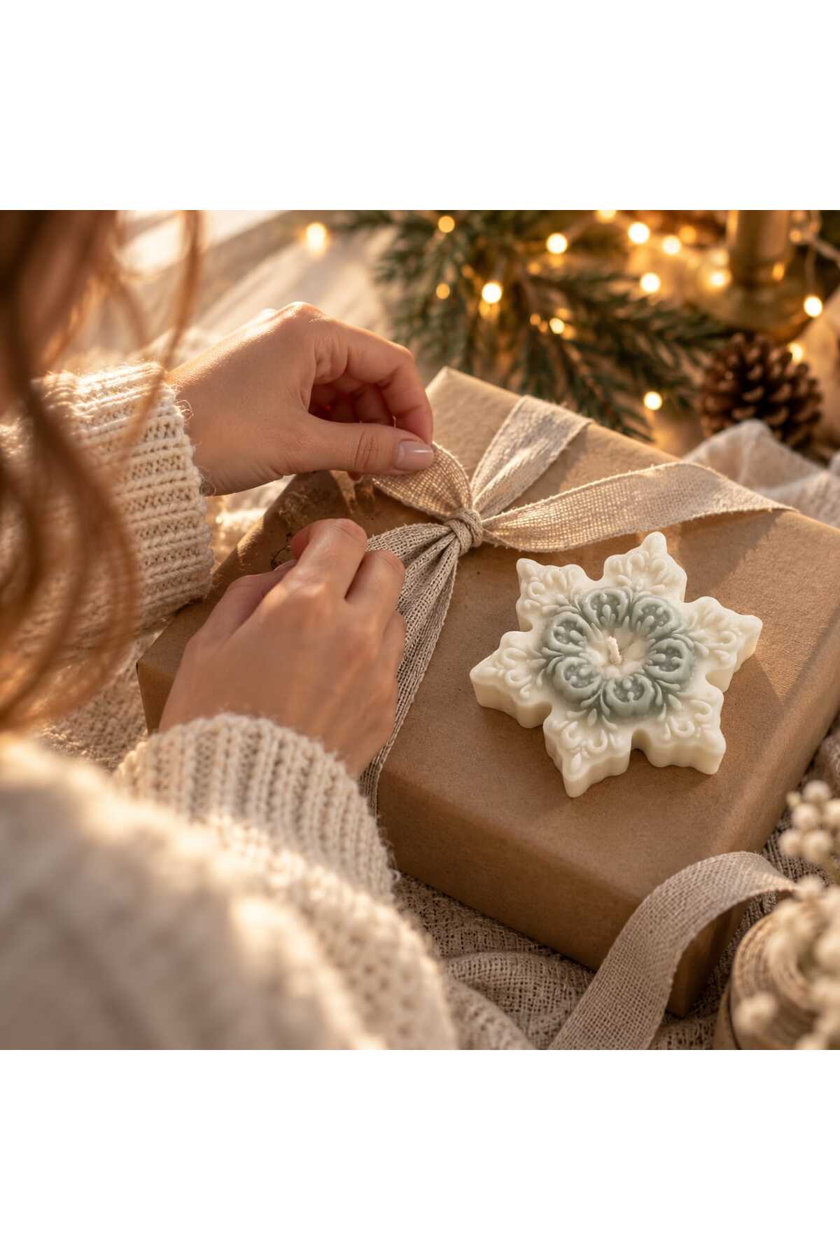Dekoratif Mum Kar Tanesi Yılbaşı Kar Desenli 8x8 cm – görsel 3