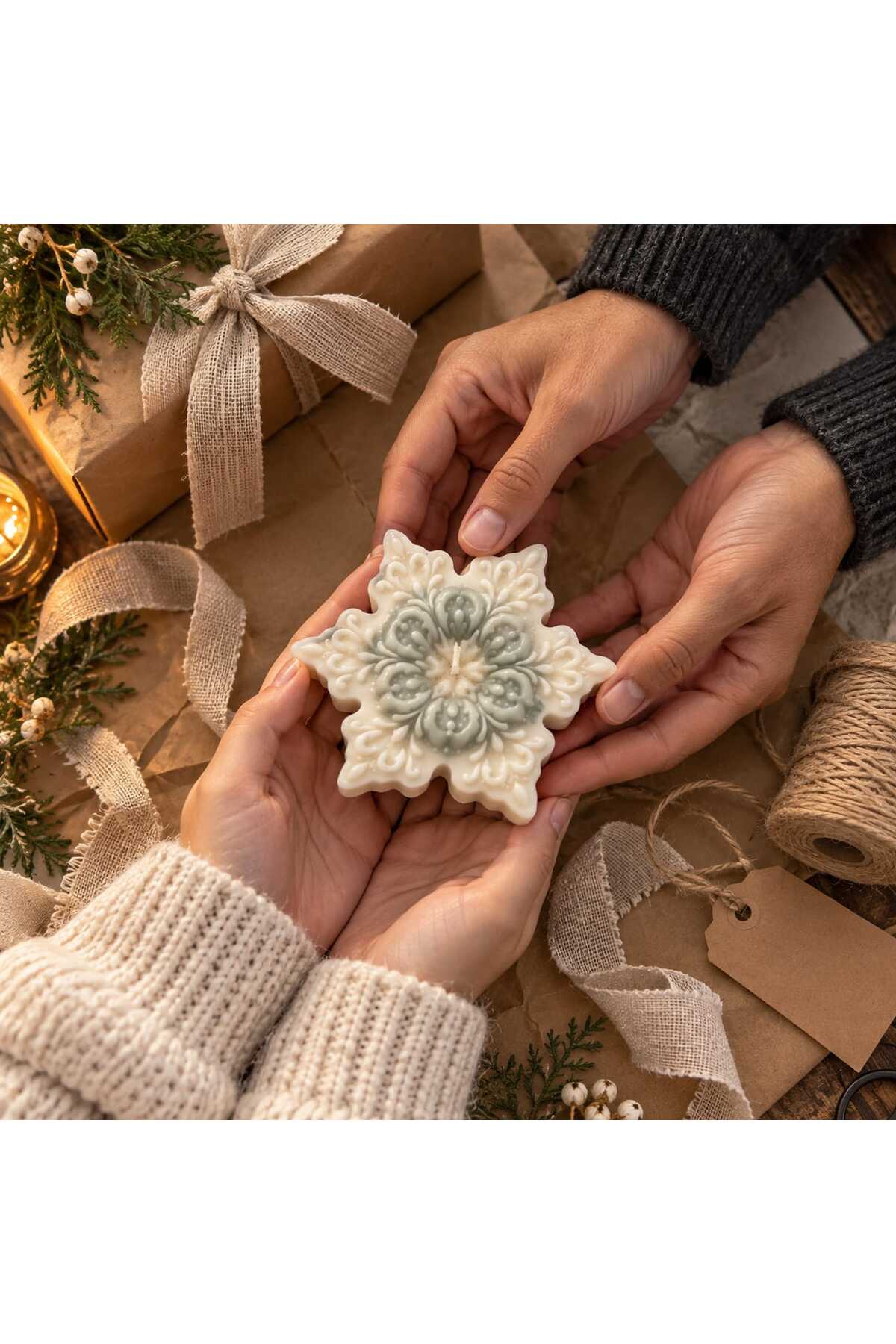 Dekoratif Mum Kar Tanesi Yılbaşı Kar Desenli 8x8 cm – görsel 5