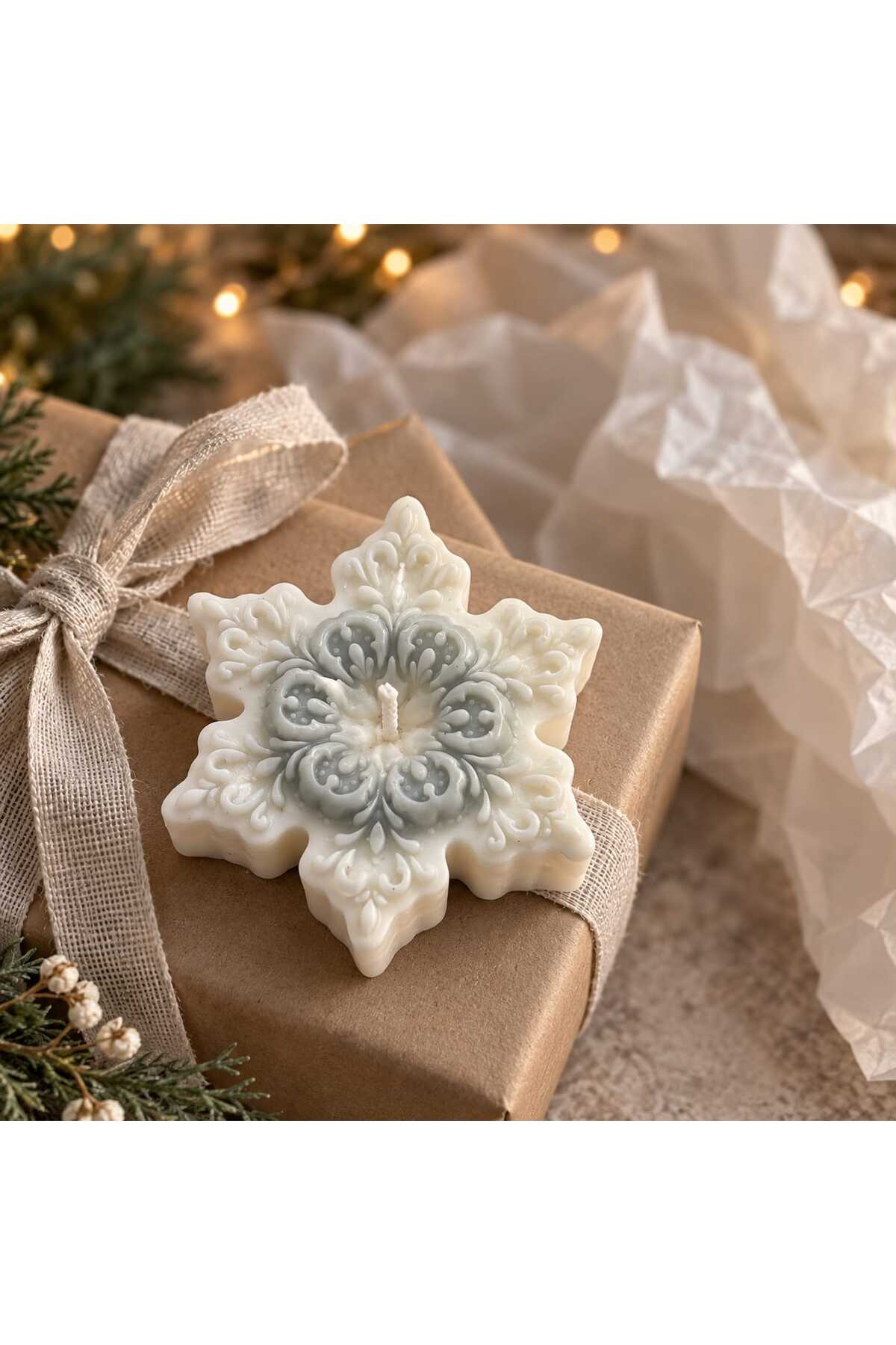 Dekoratif Mum Kar Tanesi Yılbaşı Kar Desenli 8x8 cm – görsel 6