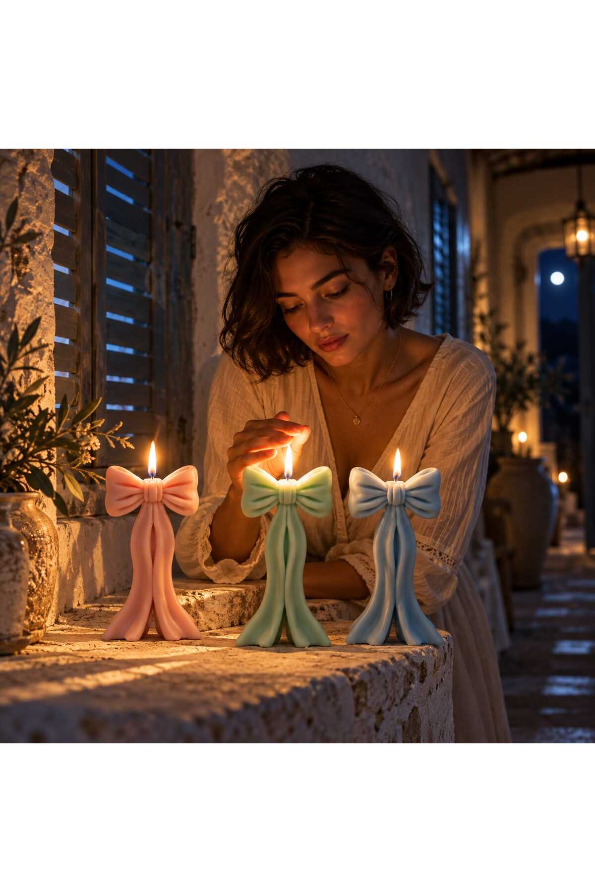 Dekoratif Mum Kurdele Desenli Pembe – görsel 6