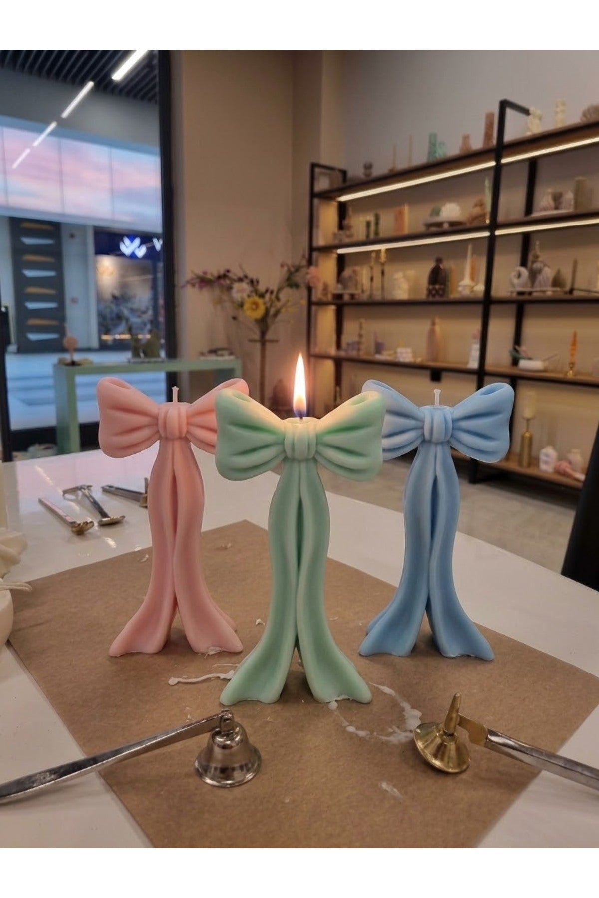 Dekoratif Mum Kurdele Desenli Pembe – görsel 8