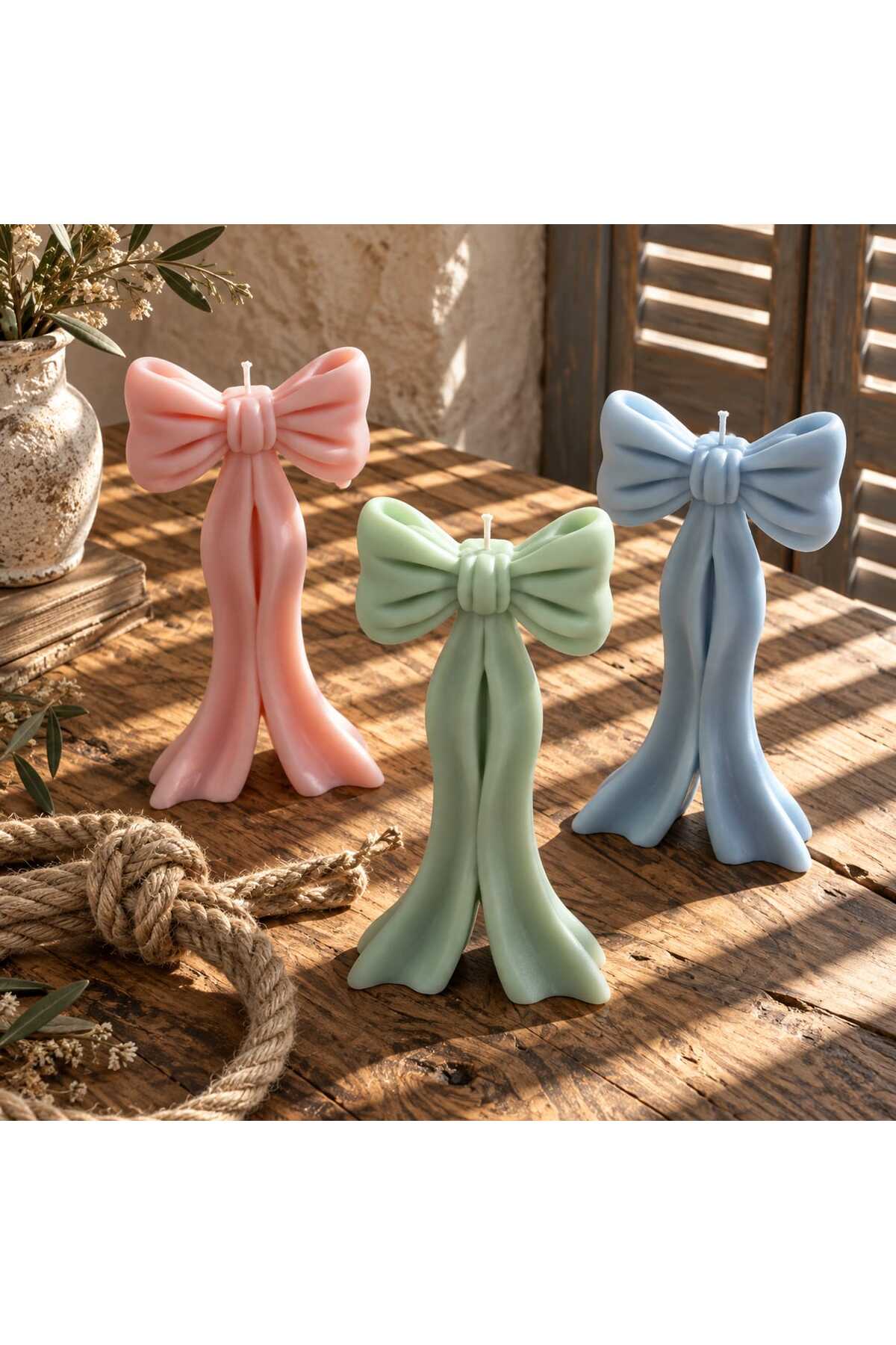 Dekoratif Mum Kurdele Pastel Yeşil Twkli – görsel 4