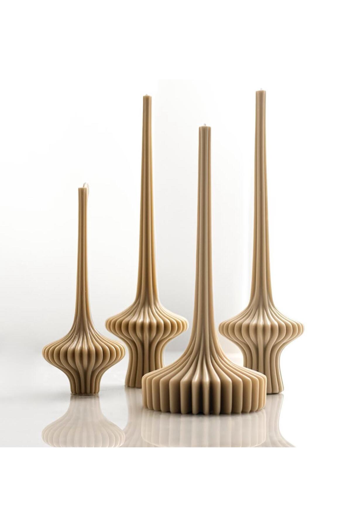 Dekoratif Mum Lara Set 4'lü Parça Sütlü Kahve 25x10 cm 20x8 30x8 cm