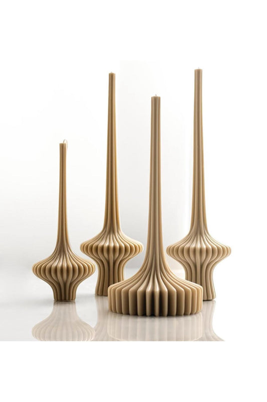 Dekoratif Mum Lara Set 4'lü Parça Sütlü Kahve 25x10 cm 20x8 30x8 cm