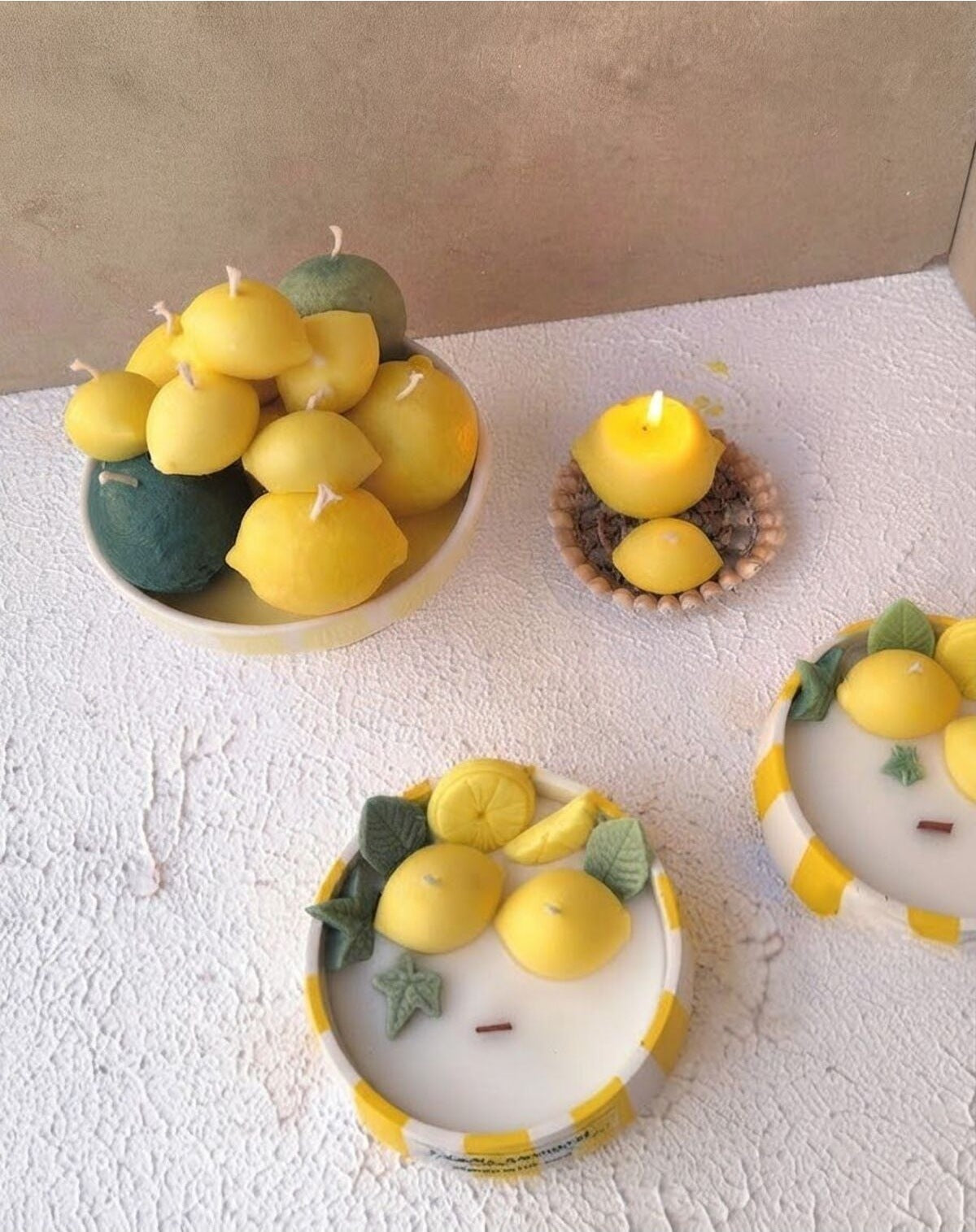 Dekoratif Mum Limon Temalı Mum Kasesi