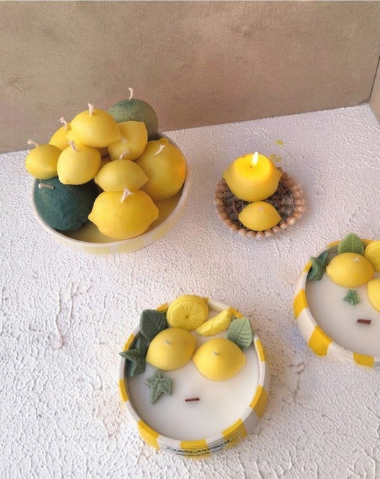 Dekoratif Mum Limon Temalı Mum Kasesi