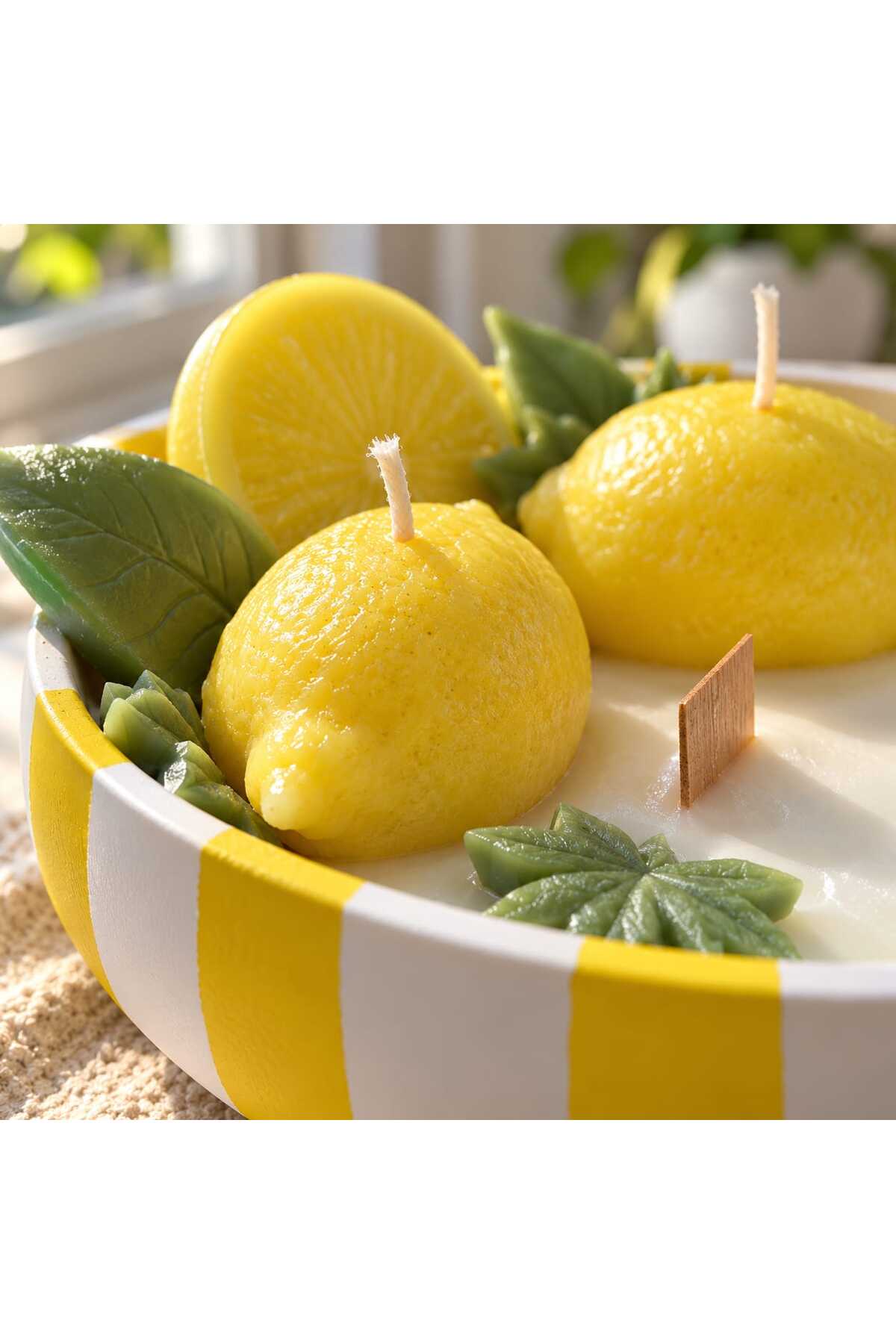 Dekoratif Mum Limon Temalı Mum Kasesi – görsel 3