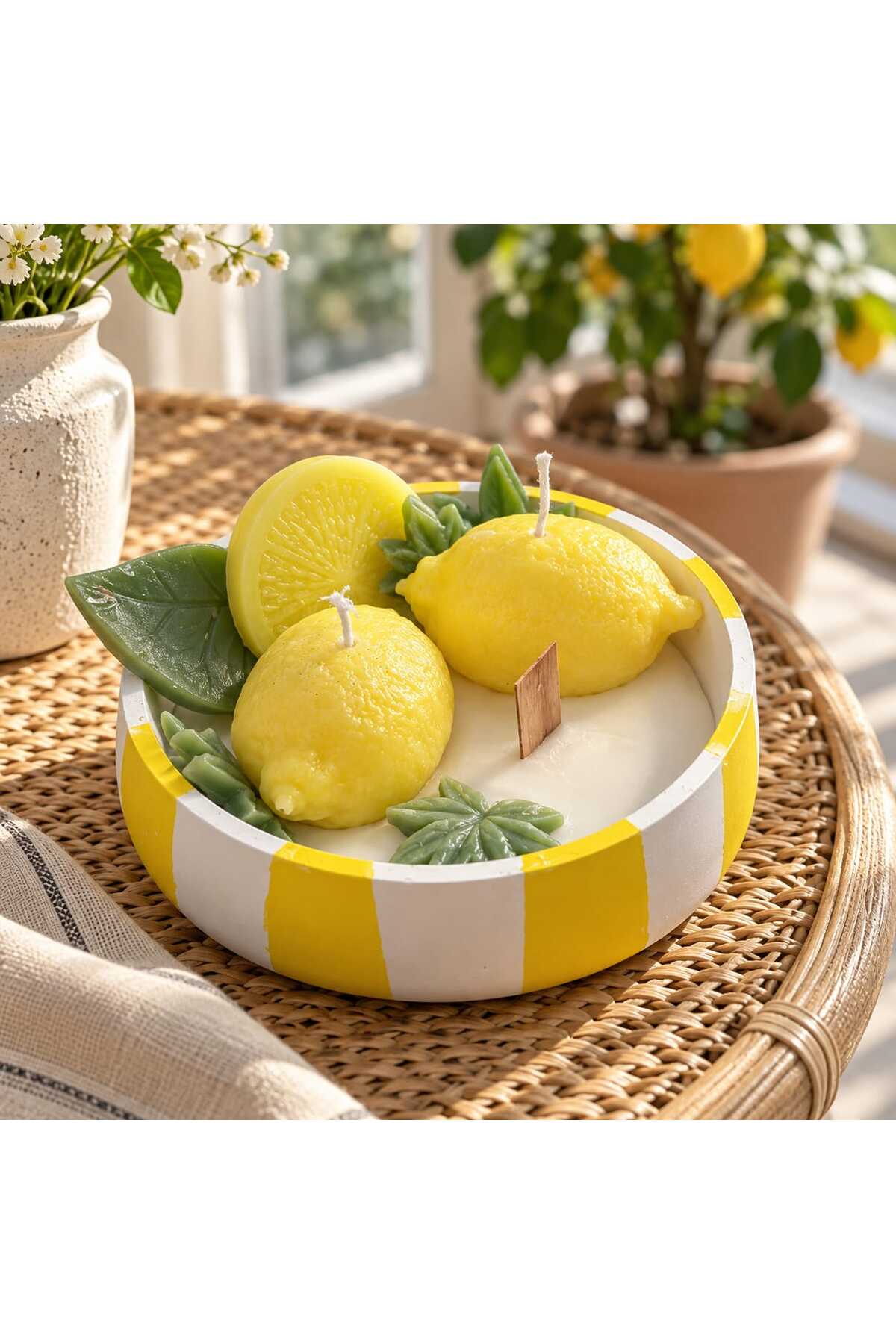 Dekoratif Mum Limon Temalı Mum Kasesi – görsel 6