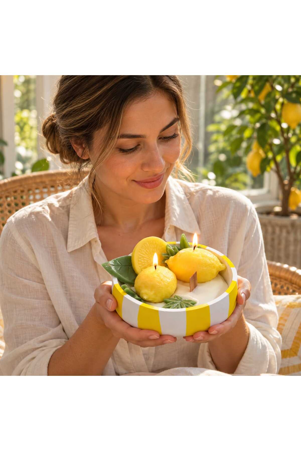 Dekoratif Mum Limon Temalı Mum Kasesi – görsel 7