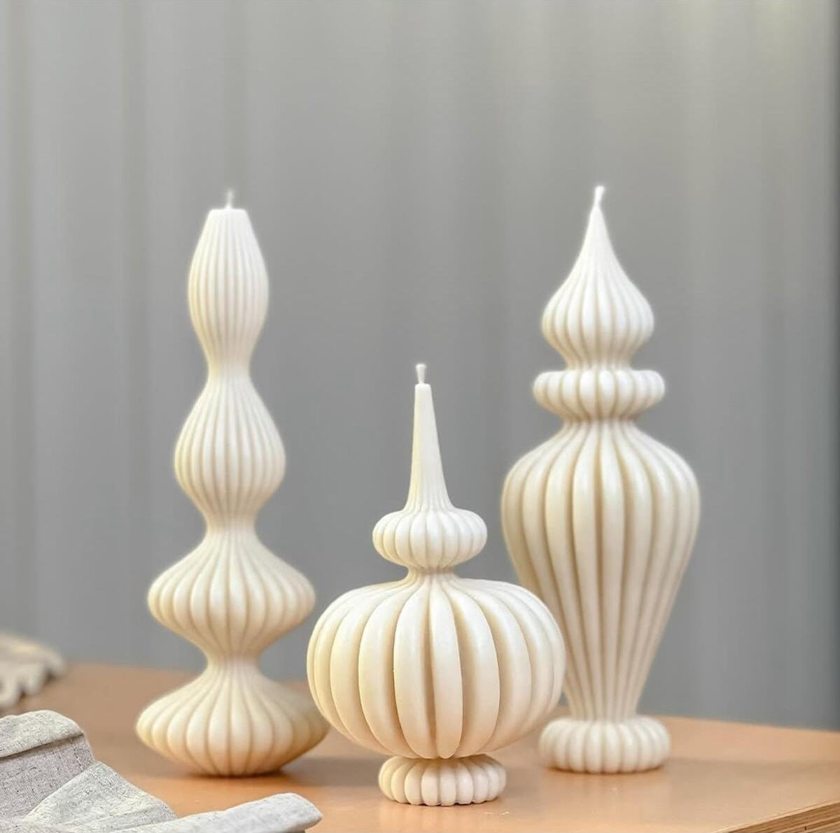 Dekoratif Mum Marakeş 3'lu Set Kırık Beyaz 3'lü 25x9-25x10-18x11 cm