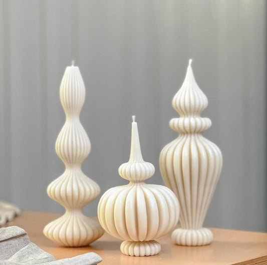 Dekoratif Mum Marakeş 3'lu Set Kırık Beyaz 3'lü 25x9-25x10-18x11 cm