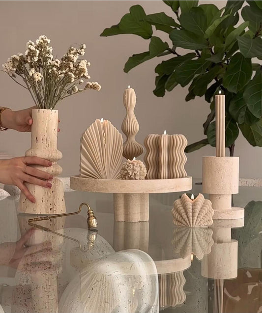 Dekoratif Mum Marako ve Palm ve Dalga ve Gül ve Çiçek ve Deniz Kabuüu ve Şamdanlık 6'lı Set