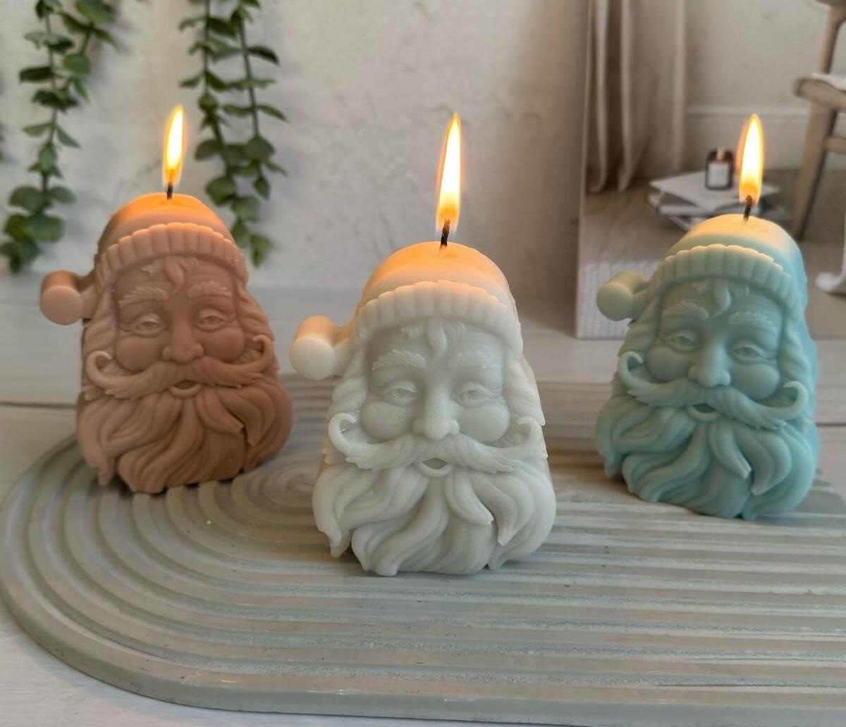 Dekoratif Mum Noel Nana Baba Noel Yıl Naşı Desenli Beyaz Yılbaşı