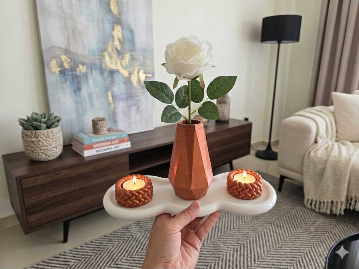 Dekoratif Mum + Obje + Vazo + Tepsi Toplam 4 Parça
