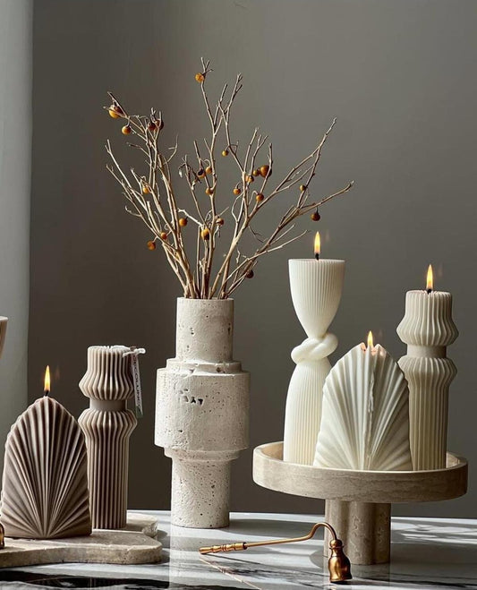 Dekoratif Mum Palm + Düğüm + Başında İki Yuvarlak Toplam 5 Parça