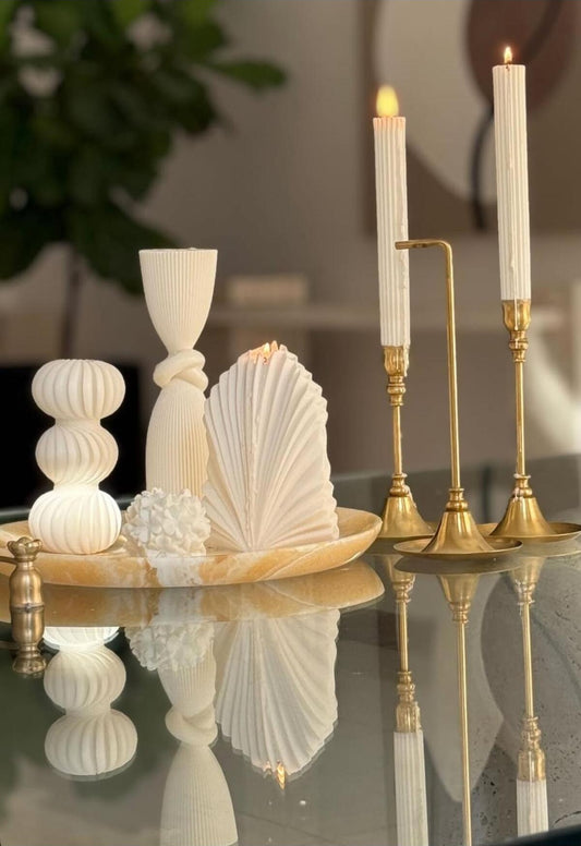 Dekoratif Mum Palm + Düğüm Gül + Gül + Üç + Çizgili Şamdan Mum 6'lı Set
