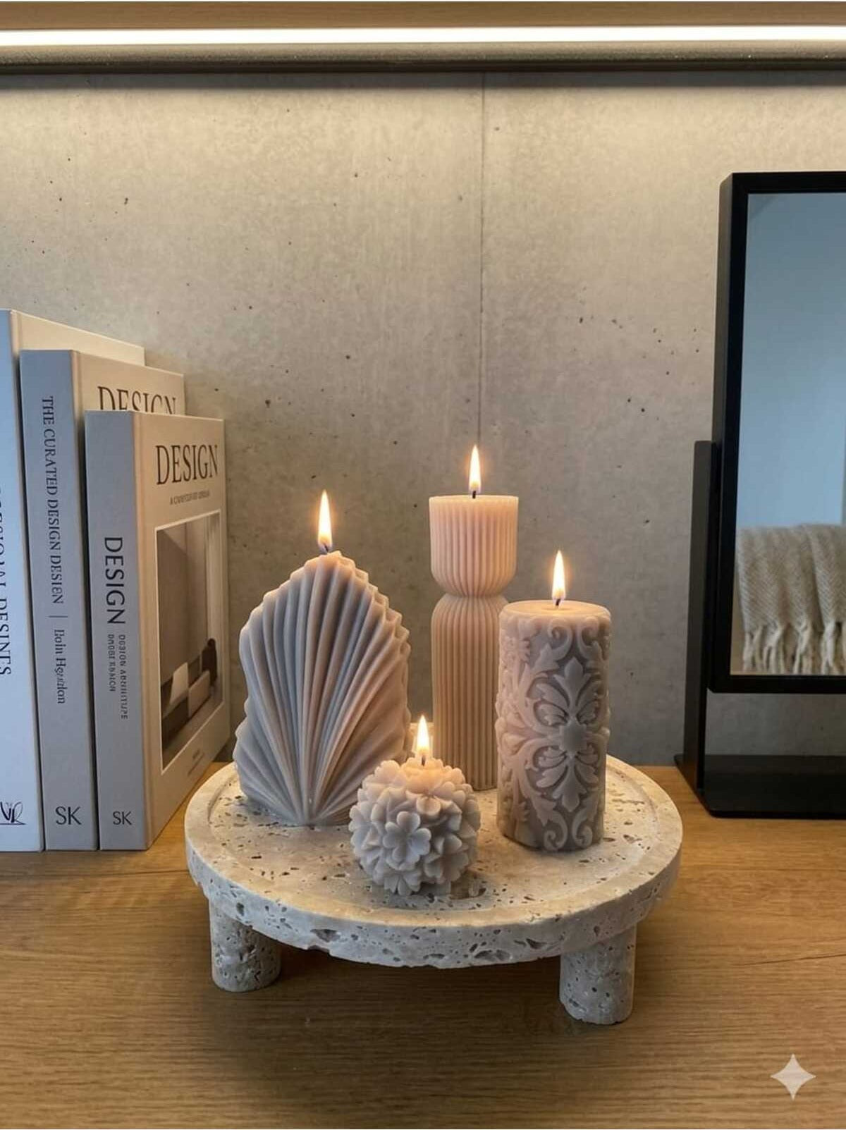 Dekoratif Mum Palm ve Çizim ve Çokgen ve Çiçek 4'lü Set