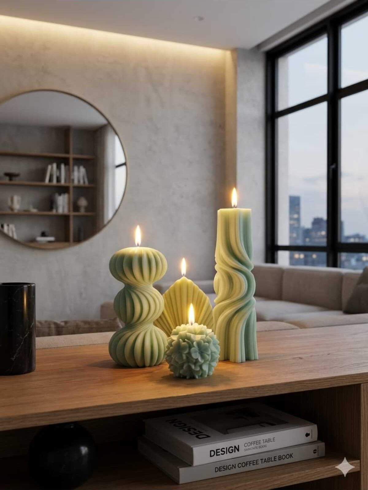 Dekoratif Mum Palm ve Dalga ve Çiçek ve Üç Toplu 3 Parca