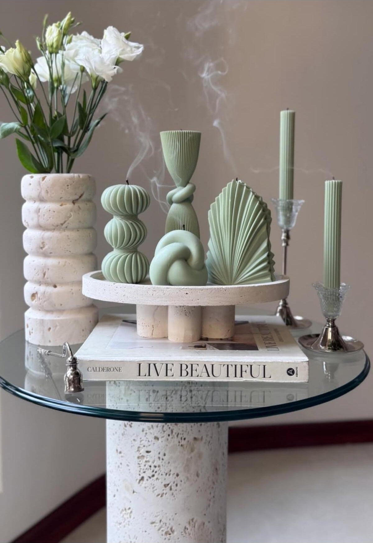 Dekoratif Mum Palm ve Düğüm ve Üçlü Mum ve Düğüm 6'lı Set