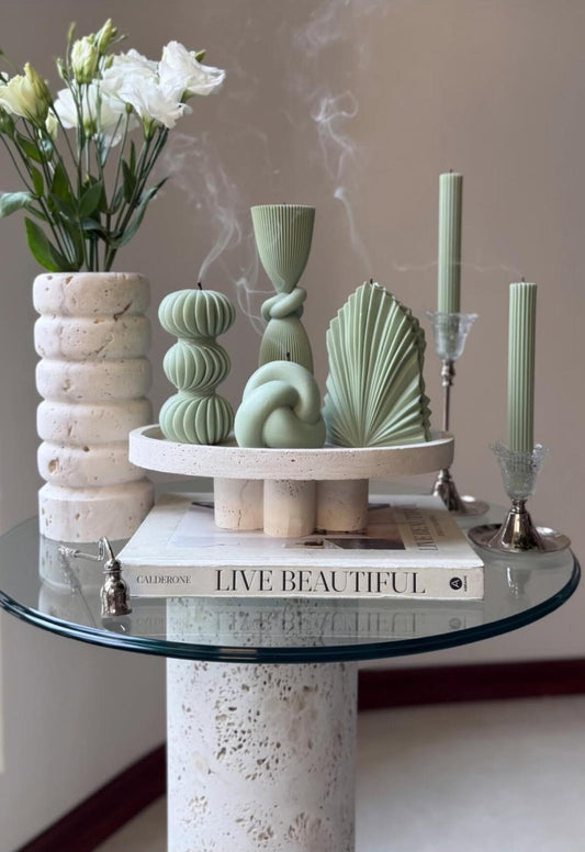 Dekoratif Mum Palm ve Düğüm ve Üçlü Mum ve Düğüm 6'lı Set