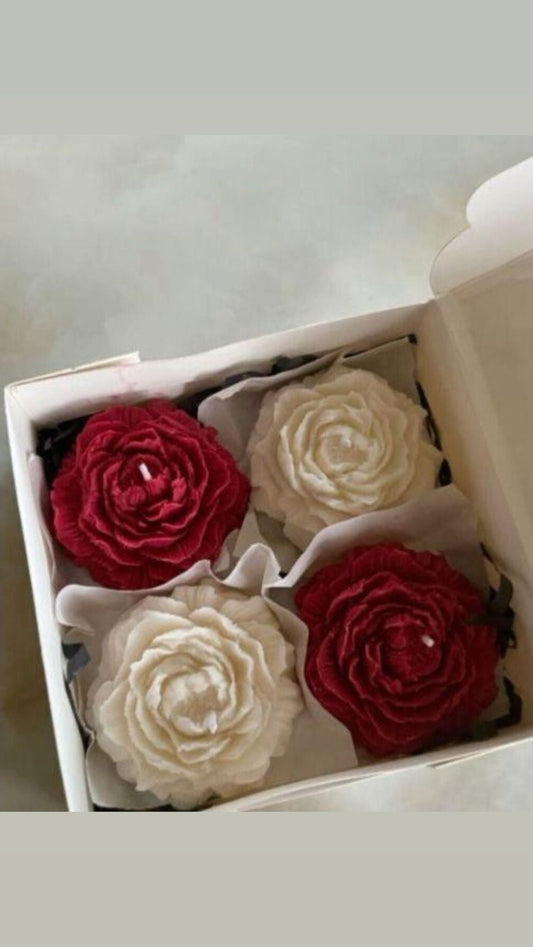 Dekoratif Mum Şakayık Gül 4'lü Set 7x7 cm
