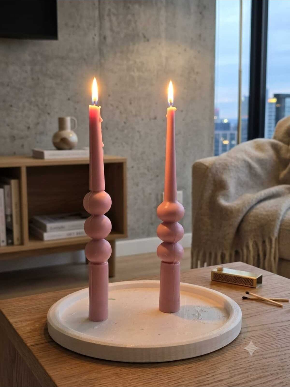 Dekoratif Mum Şamdan Mumu 3'lü Toplu 2'li Set Pembe Kırmızı