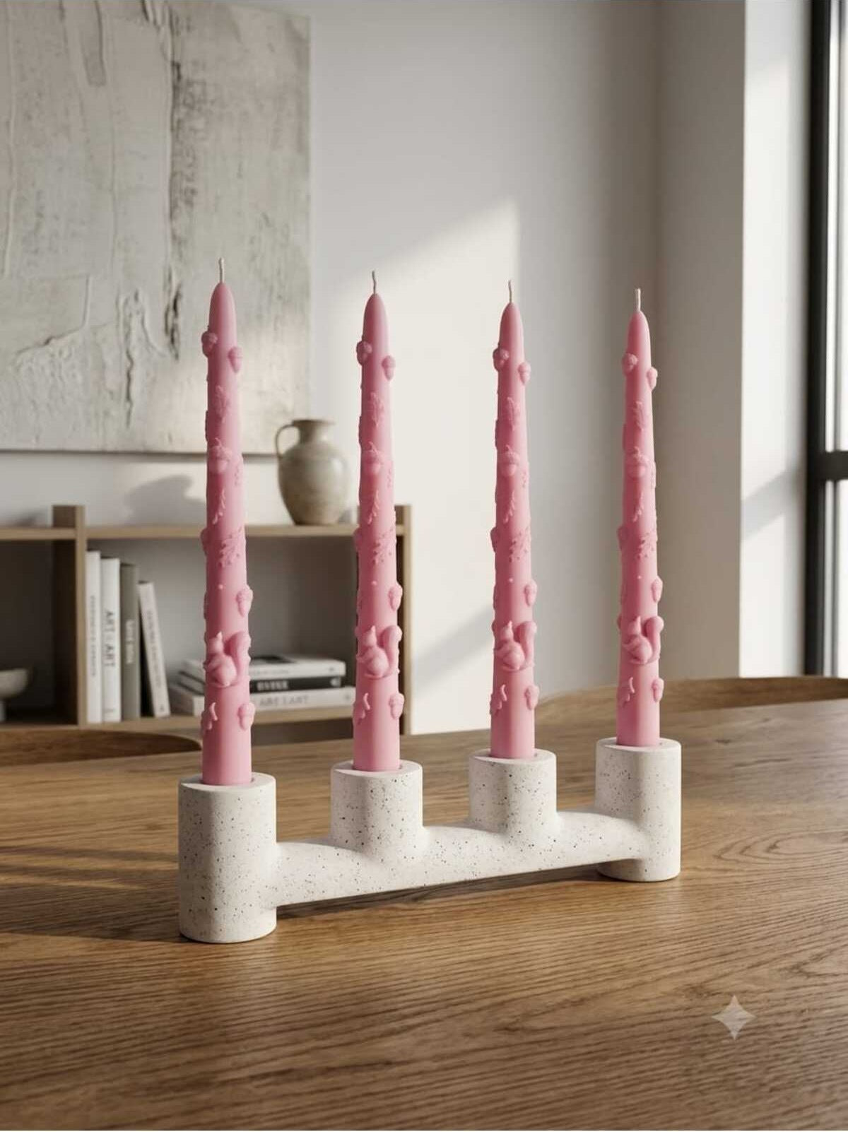 Dekoratif Mum Şamdan Mumu Sonbahar Pembe 2'li Set