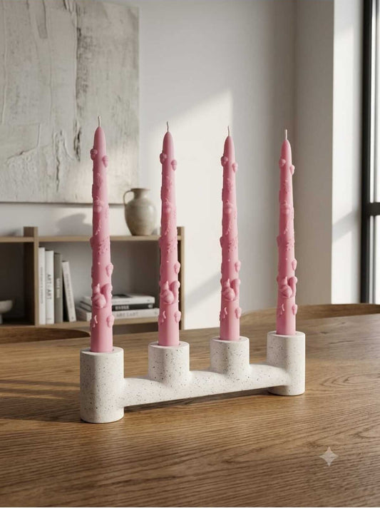 Dekoratif Mum Şamdan Mumu Sonbahar Pembe 2'li Set