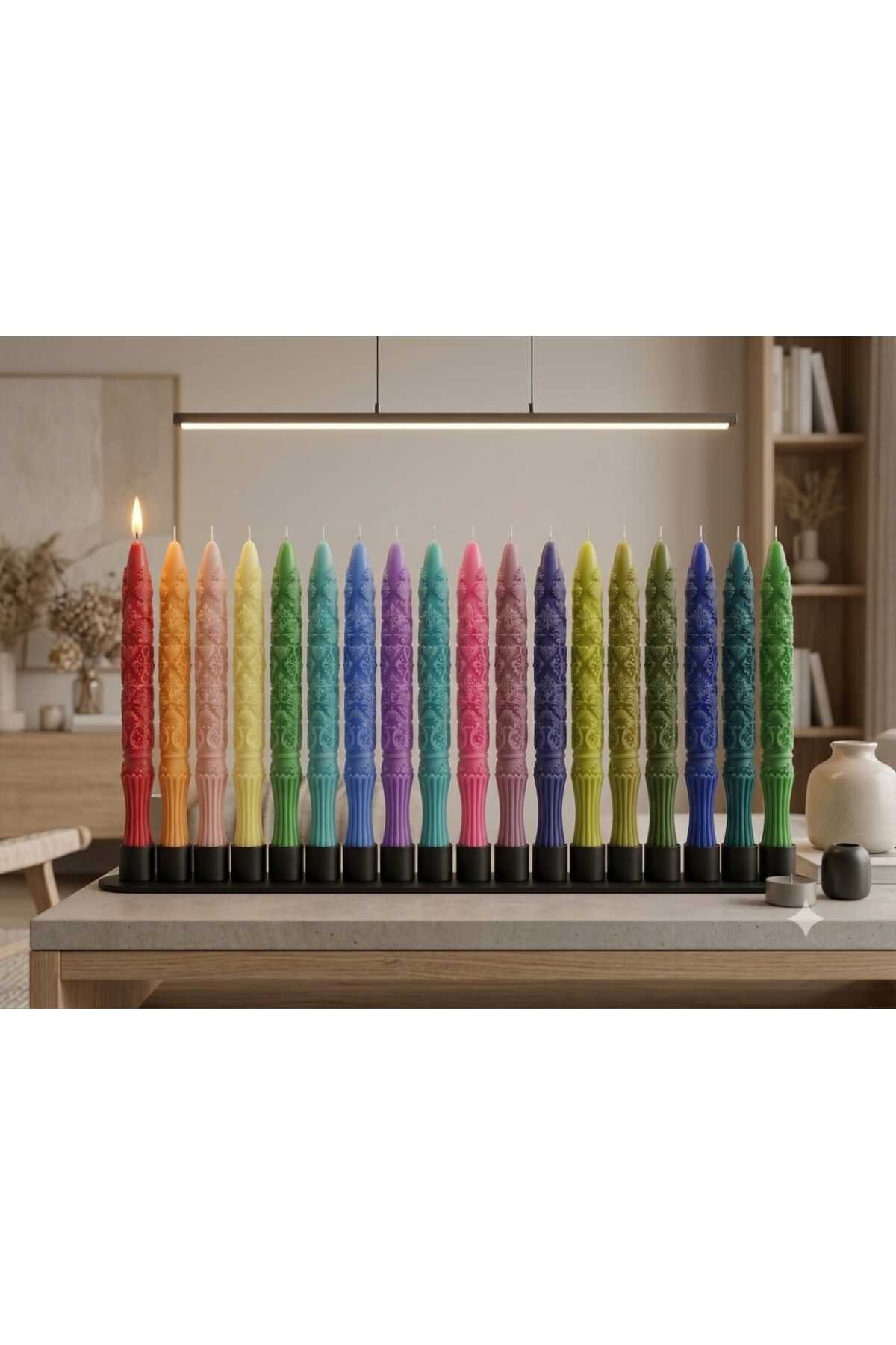 Dekoratif Mum Şamdanlık Mum Çizim Desenli 2 – görsel 2