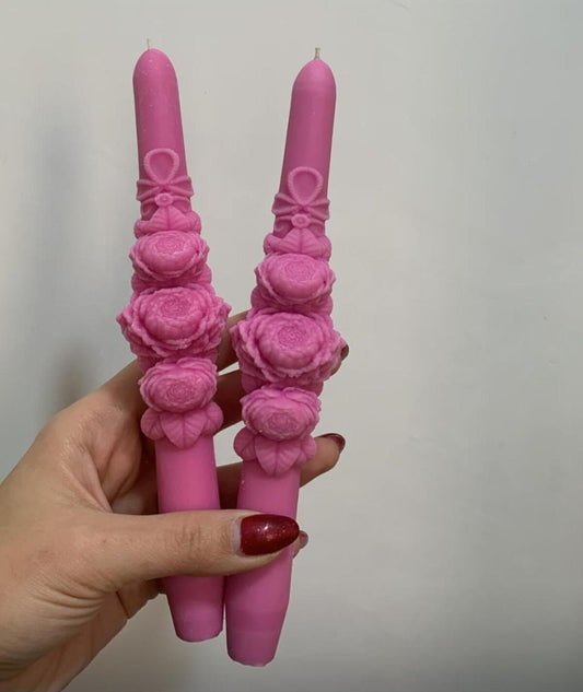 Dekoratif Mum Şamdanlık Mum Gül 2'li
