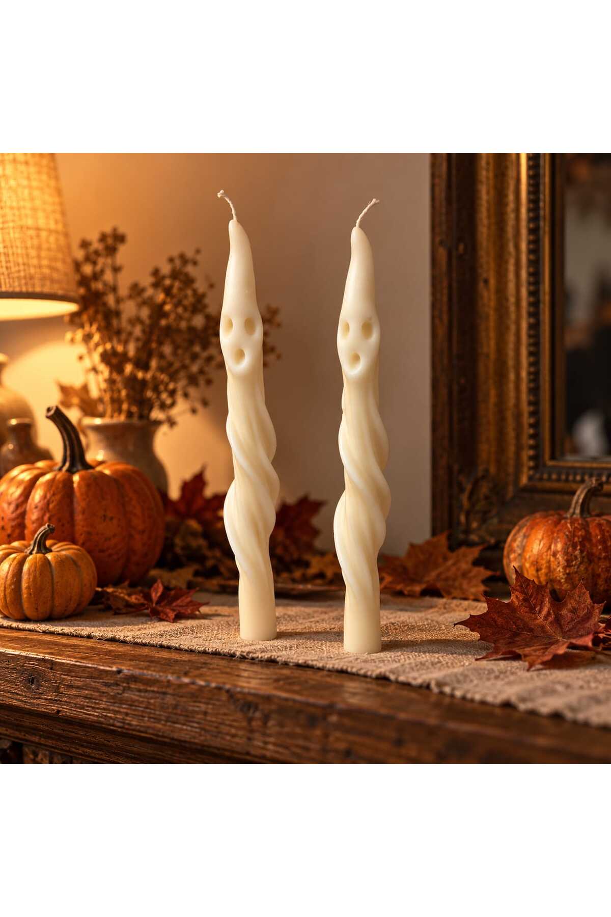 Dekoratif Mum Şamdanlık Mum Halloween Desenli 2 Parça Halowin Hellowin – görsel 2
