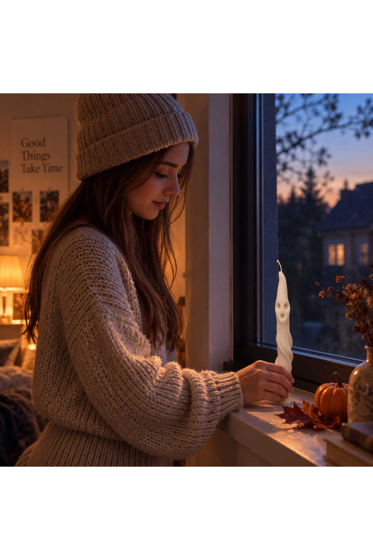 Dekoratif Mum Şamdanlık Mum Halloween Desenli 2 Parça Halowin Hellowin – görsel 5