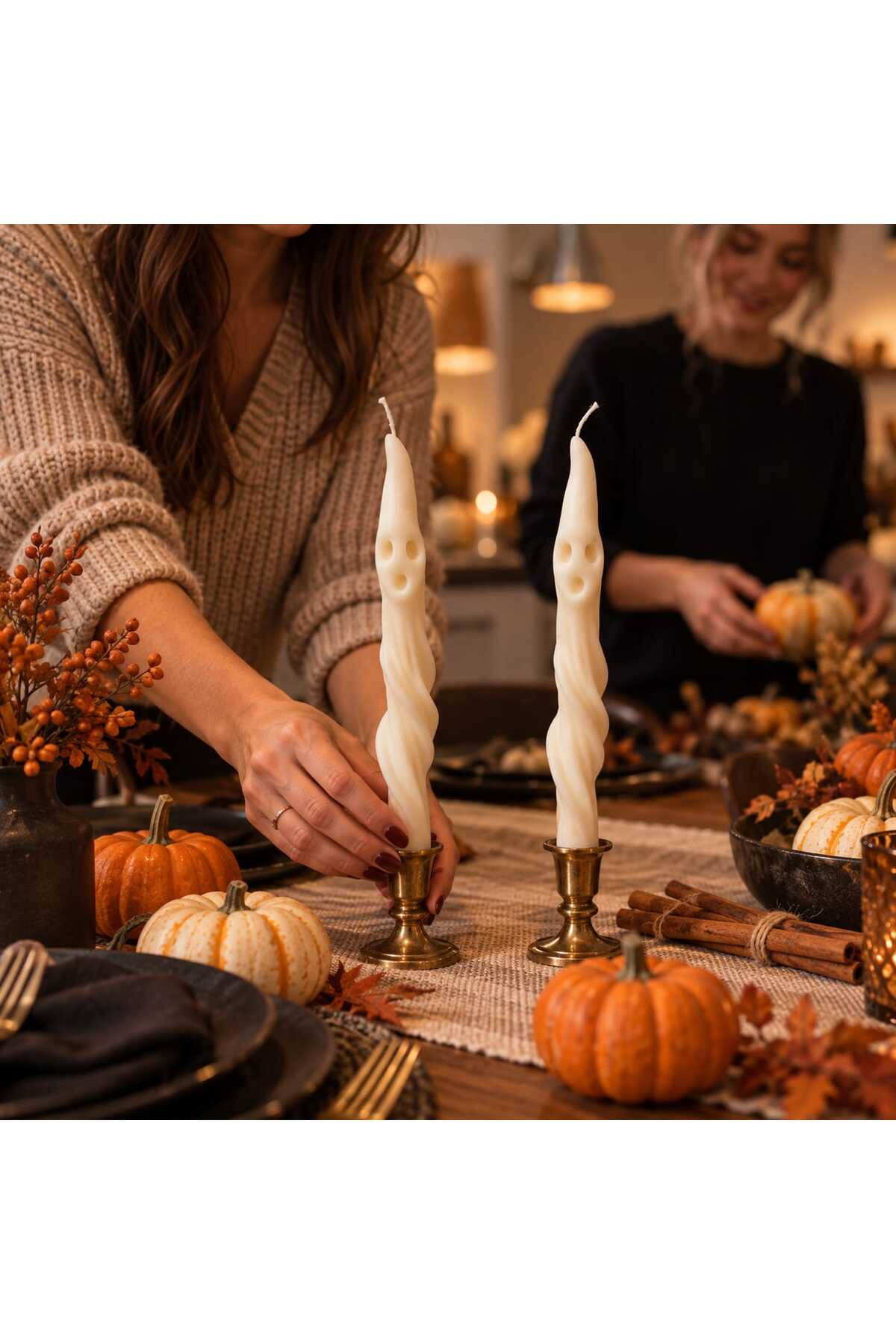 Dekoratif Mum Şamdanlık Mum Halloween Desenli 2 Parça Halowin Hellowin – görsel 7