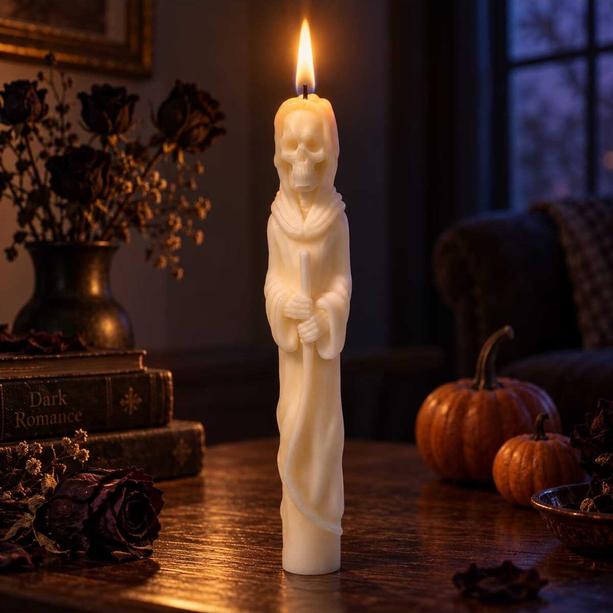 Dekoratif Mum Şamdanlık Mum Hayalet Adam Halloween 2 Parça Beyaz Halowin Kafa Desenli Helloween