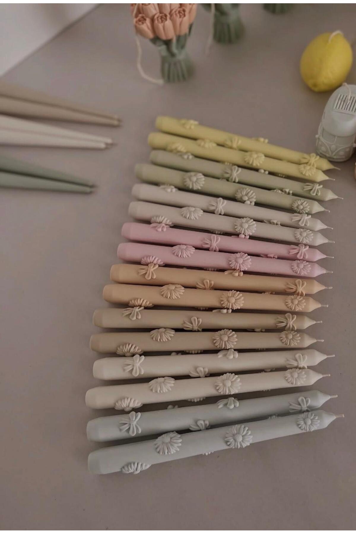 Dekoratif Mum Şamdanlık Mum Papatya Desenli 2'li Koyu Gri – görsel 3