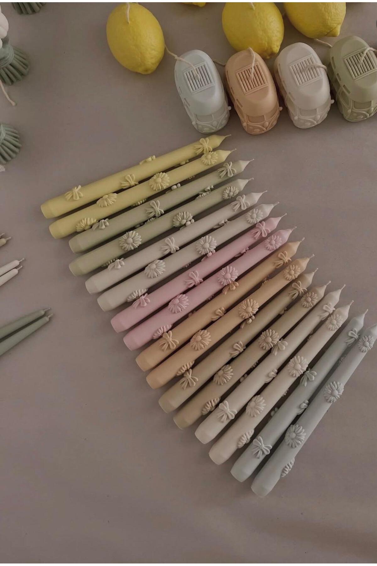 Dekoratif Mum Şamdanlık Mum Papatya Desenli Pembe 2'li