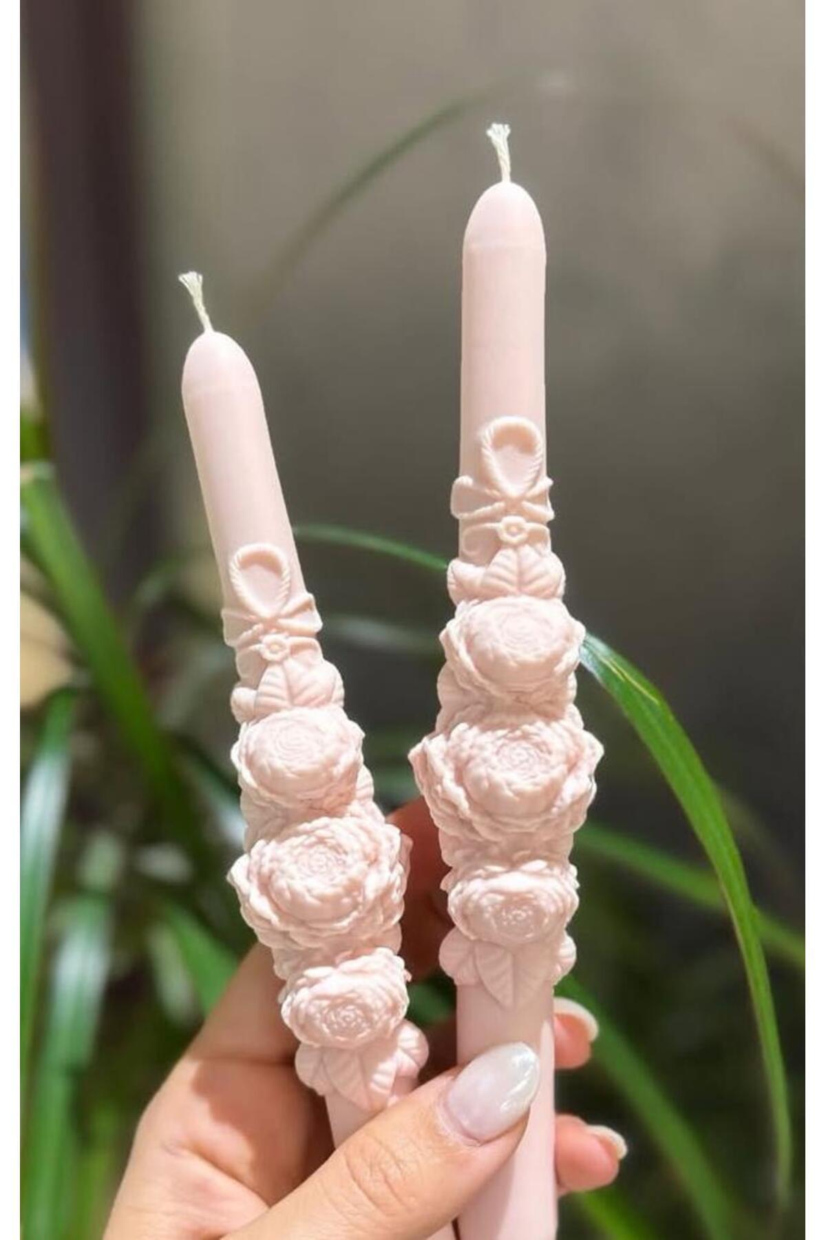 Dekoratif Mum Şamdanlık Mum Pembe 2'li 20x2,2 cm – görsel 6