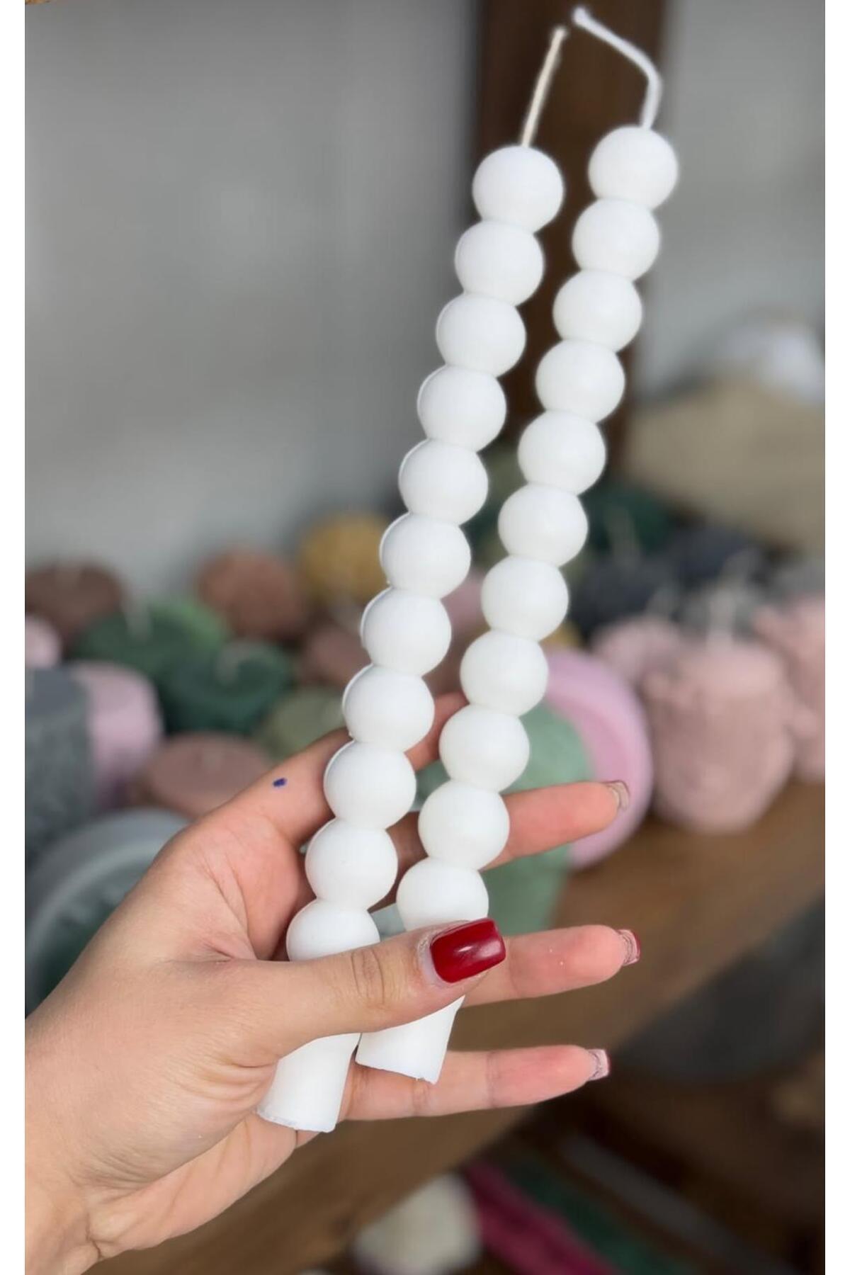 Dekoratif Mum Şamdanlık Mum Top Beyaz – görsel 2