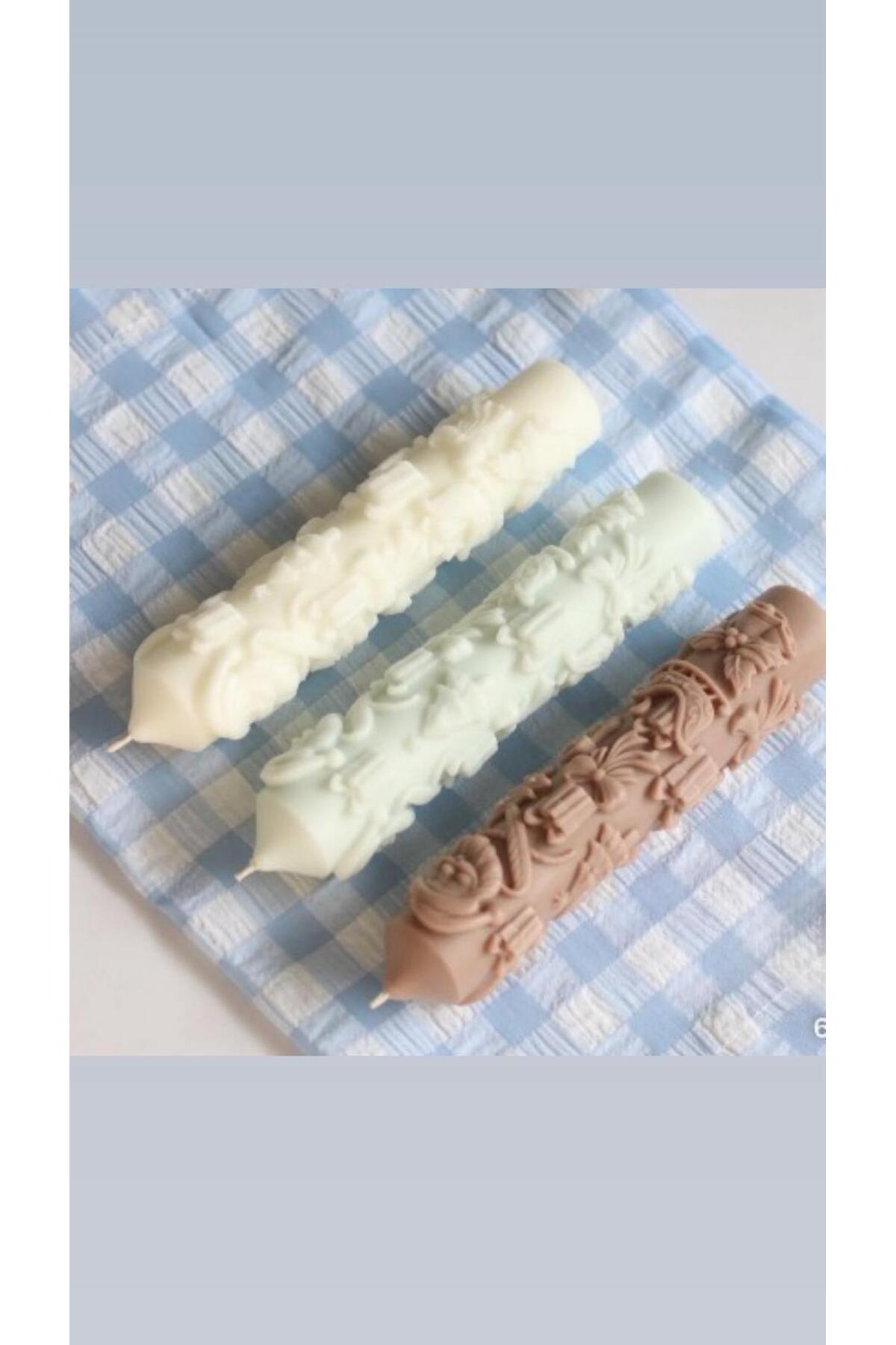 Dekoratif Mum Şamdanlık Mum Yılbaşı 2'li Sütlü Kahve 15x3 cm – görsel 4